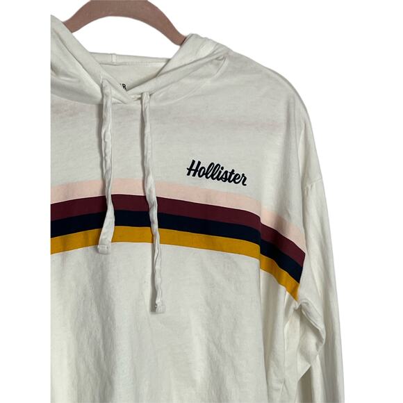 Hollister White Boyfriend Cotton Cropped Hoodie String  Casual Sweatshirt Size S - Picture 2 of 10